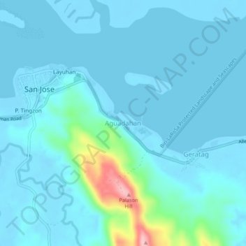 Topografisk karta Aguadahan, höjd, relief