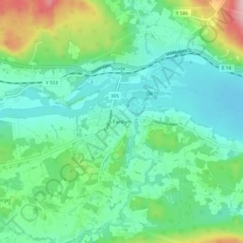 Topografisk karta Fanbyn, höjd, relief