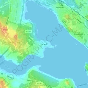 Topografisk karta Karlsvik, höjd, relief