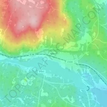 Topografisk karta Mörsil, höjd, relief