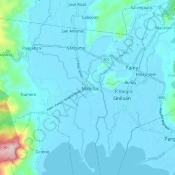 Topografisk karta Mabitac, höjd, relief