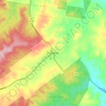 Topografisk karta Yarraman, höjd, relief