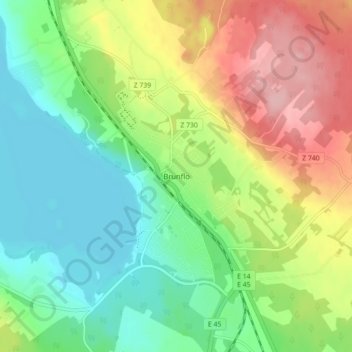 Topografisk karta Brunflo, höjd, relief