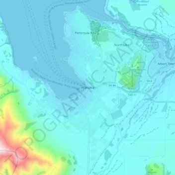 Topografisk karta Wānaka, höjd, relief