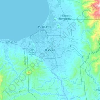 Topografisk karta Butuan, höjd, relief