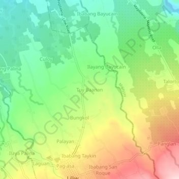 Topografisk karta Tuy Baanan, höjd, relief