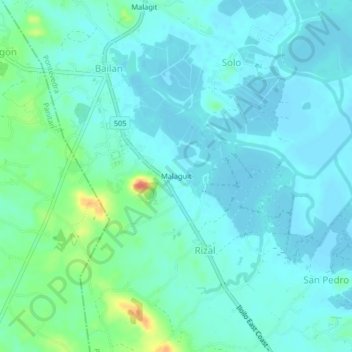 Topografisk karta Malaguit, höjd, relief