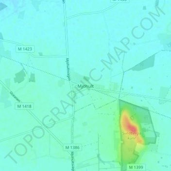 Topografisk karta Mjöhult, höjd, relief