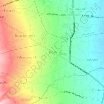 Topografisk karta Isugan, höjd, relief