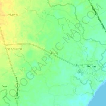 Topografisk karta Odiong, höjd, relief