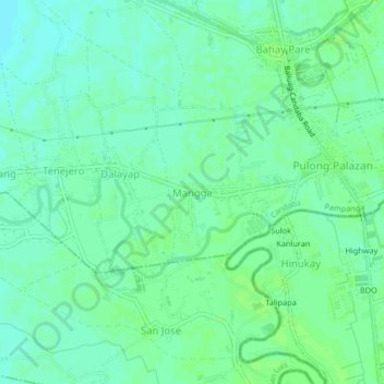 Topografisk karta Mangga, höjd, relief