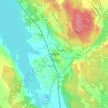 Topografisk karta Gusselby, höjd, relief