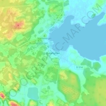 Topografisk karta Buskhyttan, höjd, relief