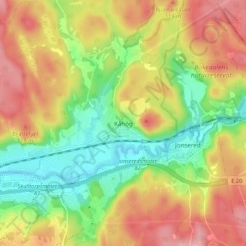 Topografisk karta Kåhög, höjd, relief