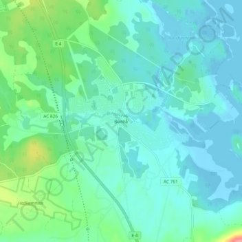 Topografisk karta Bureå, höjd, relief