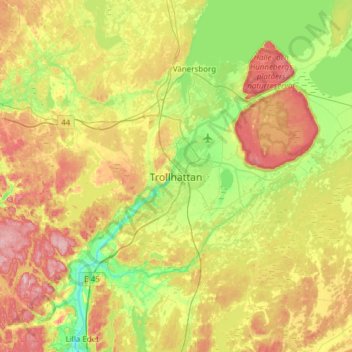 Topografisk karta Trollhättan, höjd, relief