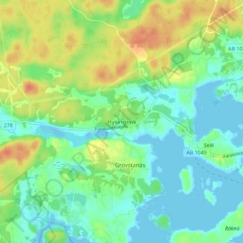 Topografisk karta Hysingsvik, höjd, relief