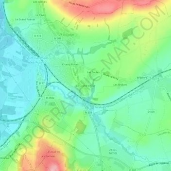 Topografisk karta Le Grand Village, höjd, relief