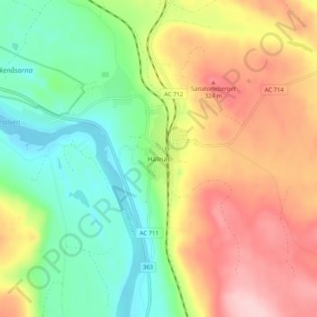 Topografisk karta Hällnäs, höjd, relief