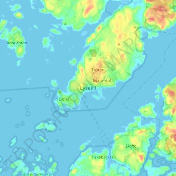 Topografisk karta Lysekil, höjd, relief