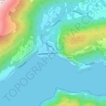 Topografisk karta Valldal, höjd, relief