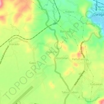 Topografisk karta Dela Paz, höjd, relief