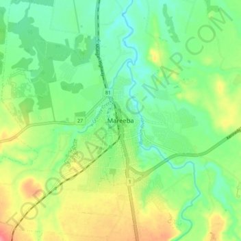 Topografisk karta Mareeba, höjd, relief