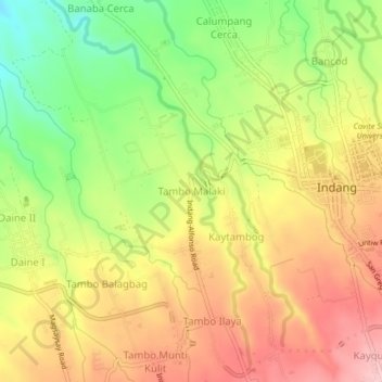Topografisk karta Tambo Malaki, höjd, relief