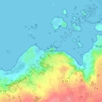 Topografisk karta Port Blanc, höjd, relief