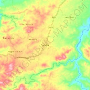 Topografisk karta Gutalac, höjd, relief