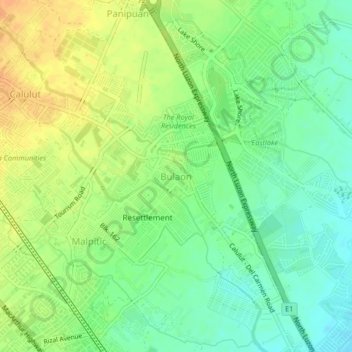 Topografisk karta Bulaon, höjd, relief