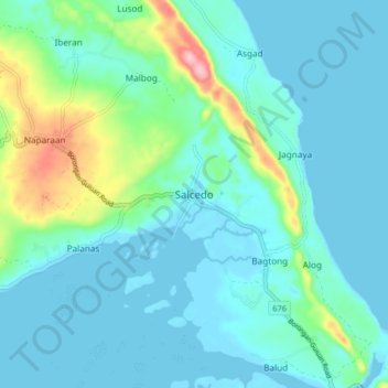 Topografisk karta Salcedo, höjd, relief