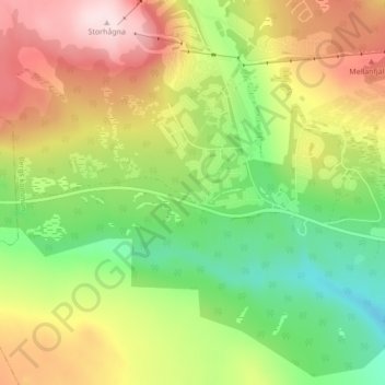 Topografisk karta Fjällgården, höjd, relief