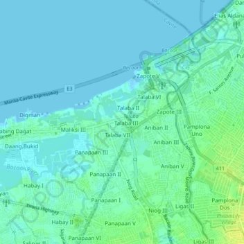 Topografisk karta Talaba 3, höjd, relief