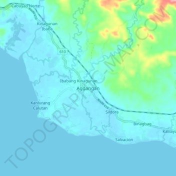 Topografisk karta Agdangan, höjd, relief
