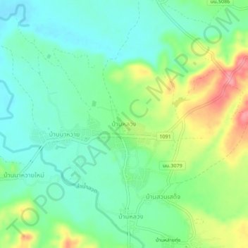 Topografisk karta Ban Luang, höjd, relief
