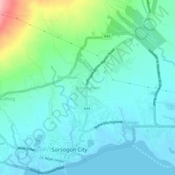Topografisk karta Bibincahan, höjd, relief