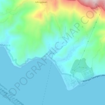 Topografisk karta Ilijan, höjd, relief