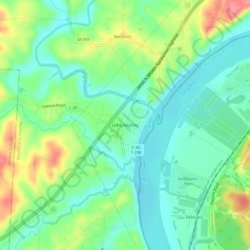 Topografisk karta Little Hocking, höjd, relief