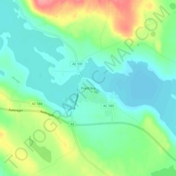 Topografisk karta Fredrika, höjd, relief