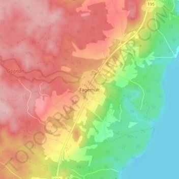 Topografisk karta Fagerhult, höjd, relief