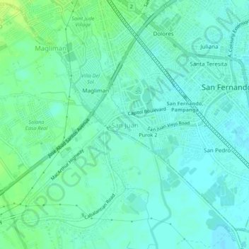 Topografisk karta San Juan, höjd, relief
