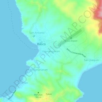 Topografisk karta Kayvaluganan, höjd, relief