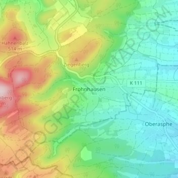 Topografisk karta Frohnhausen, höjd, relief