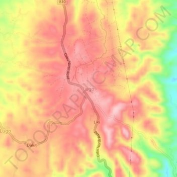 Topografisk karta Lugo, höjd, relief