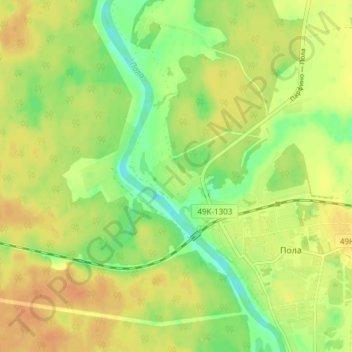 Topografisk karta Турно, höjd, relief