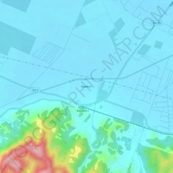 Topografisk karta Awakeri, höjd, relief