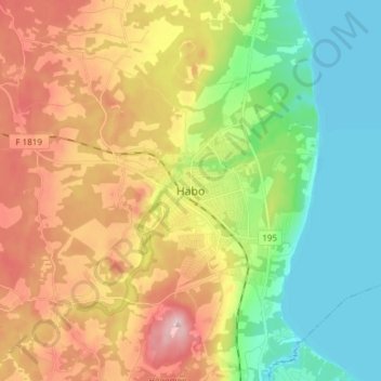Topografisk karta Habo, höjd, relief