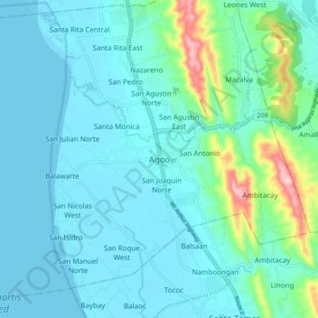 Topografisk karta Agoo, höjd, relief