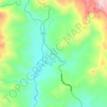 Topografisk karta Kuya, höjd, relief